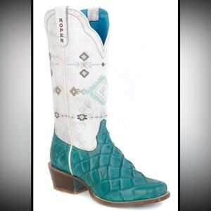 NEW Women’s Roper Turquoise/White Fish Print Boot